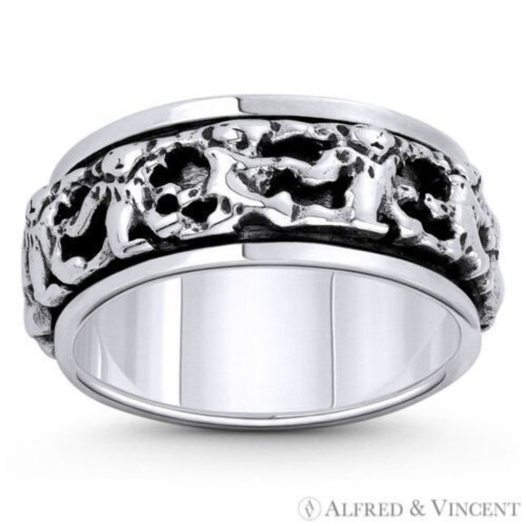 Teddy Bear Charm Wide Band Spinning Ring in .925 Sterling Silver - Size 9 - Picture 1 of 1